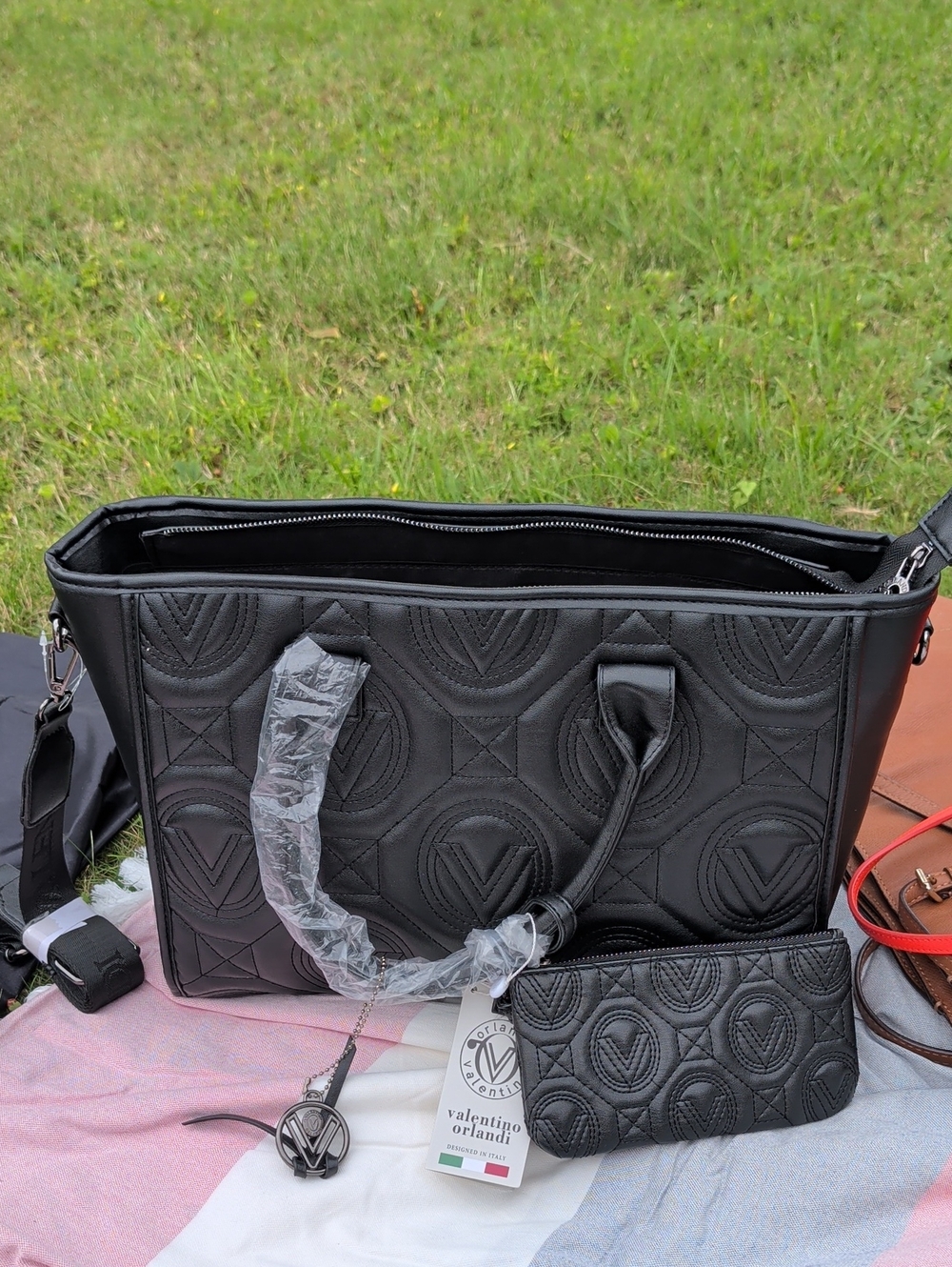 Valentino Orlandi Quilted Vegan Leather Tote Bag with Matching Wristlet